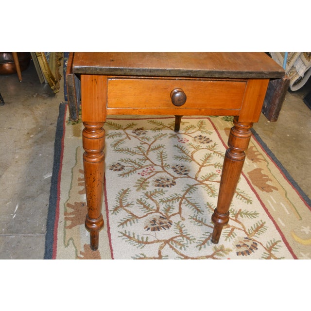 Antique English Rustic Pine Work / Dining Table W/ 2 Lateral Drawers & Drop Leaf Sides For Sale - Image 4 of 18