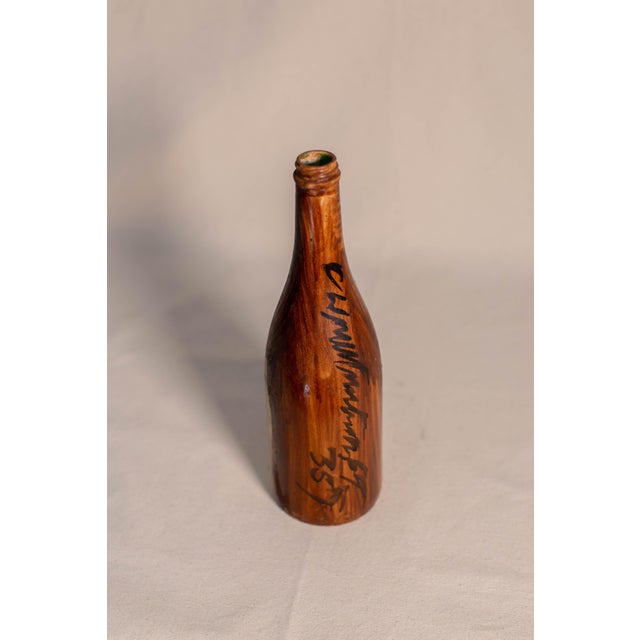 Champagne Mid-20th Century Signed Hand-Painted Green Glass Bottle With Abstract Face For Sale - Image 8 of 12