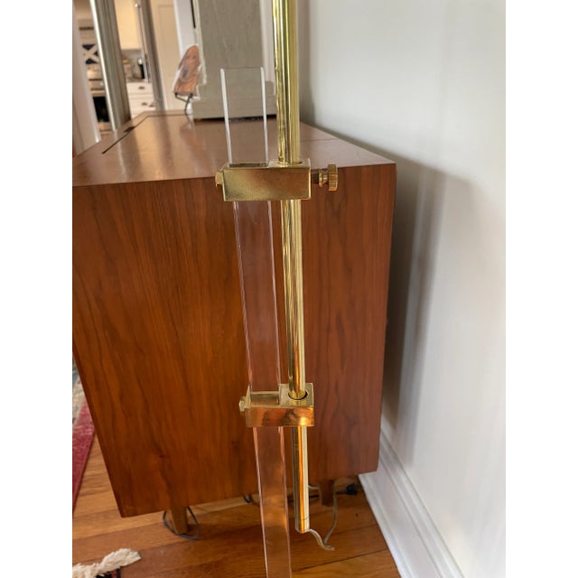 1970s Regency Style Brass & Acrylic Glass Adjustable Floor Lamp, 1970s -A Pair For Sale - Image 5 of 12
