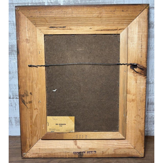 Set of two Erv Johnson pottery acrylic paintings of famous Hopi artist Joy "Frogwoman" Navasie. They are on suede leather...