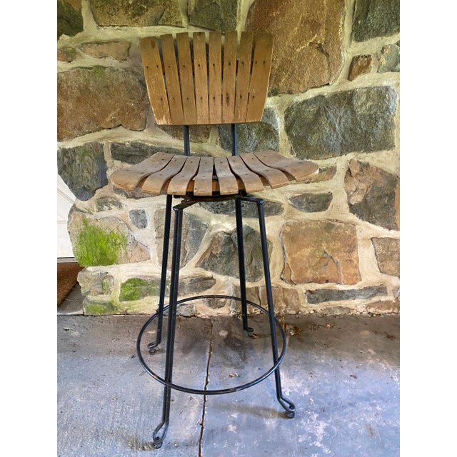 1963 Mid Century Modern Arthur Umanoff Swivel Counter Stool, Slat Back Bent Wood For Sale - Image 12 of 12