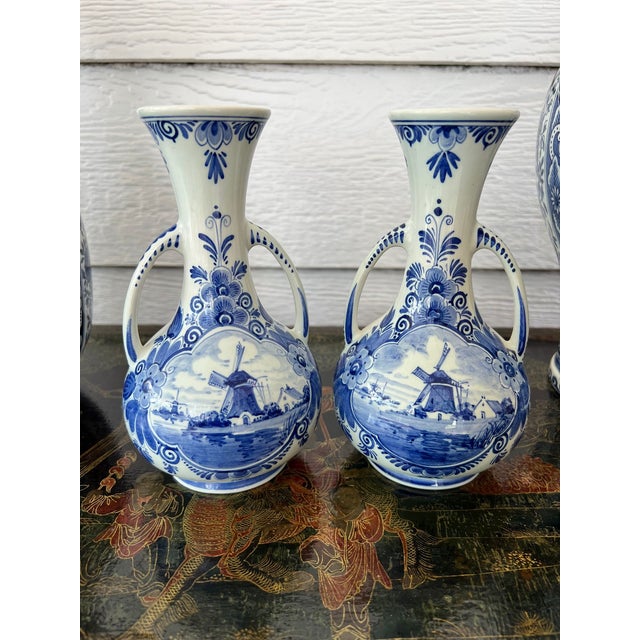 PAIR Petite Vintage Delft Vases Blue & White Windmilll Hand Painted Bud Vases. Direct from Holland, a charming pair of...