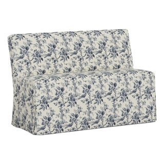 Stoffer Home x Cloth & Company Lindy Slipcover Dining Banquette in Bird Toile Navy For Sale