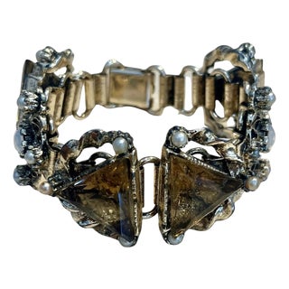 Vintage Jewel Smokey Quartz Silver Chain Bracelet For Sale