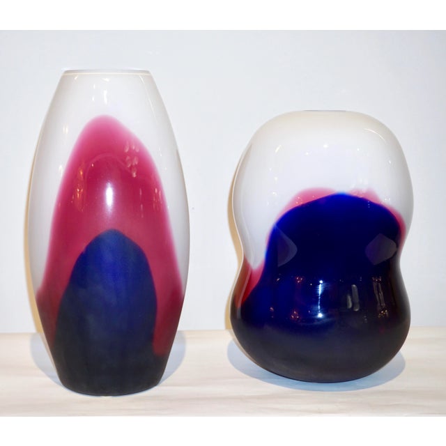 Two vases in blown Murano Art glass signed Formia, created exclusively for Roche Bobois Paris. The very modern design and...