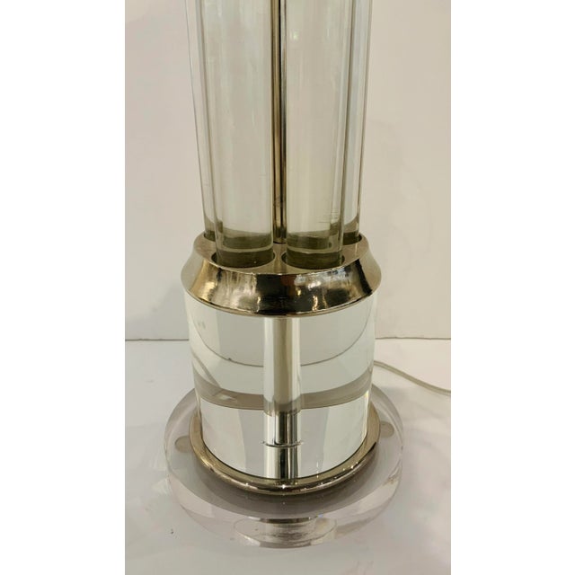 Stylish Modern Crystal Column Table Lamp, polished nickel accents, showroom floor sample
