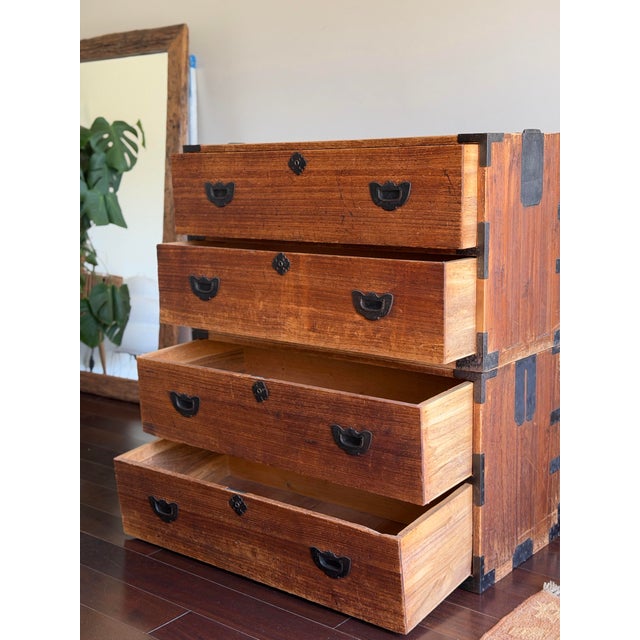 Antique Japanese Tansu Chests, Pair – Meiji Style Kimono Storage With Iron Hardware For Sale - Image 4 of 12