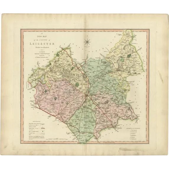 Antique County Map of Leicestershire, 1804 For Sale