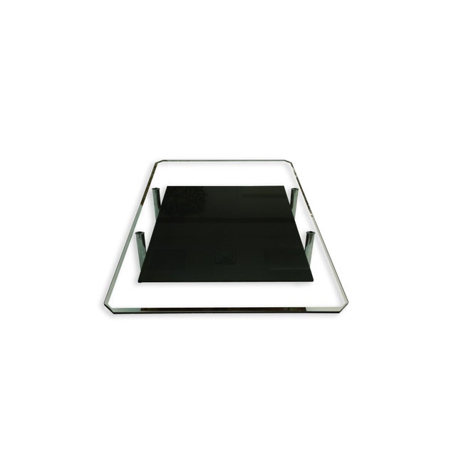 Modern Antonio Citterio for B&b Italia Diesis 2 Tier Glass Chrome Leather Coffee Table For Sale - Image 3 of 8
