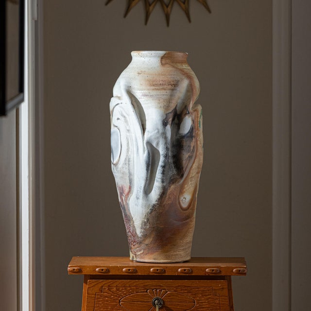 Cream Monumental Sculptural Studio Pottery Vessel, Attributed to Rodney Mott For Sale - Image 8 of 17