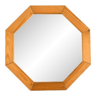 Danish Octagonal Wooden Wall Mirror in Pine, Denmark, 1970s For Sale