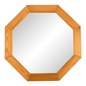 Danish Octagonal Wooden Wall Mirror in Pine, Denmark, 1970s