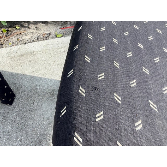 Vintage Parsons Style Black Upholstered Ottomans With Geometric Dash Fabric, a Pair For Sale - Image 9 of 11