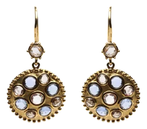 18K Yellow Gold 1 2/3 Cttw Diamond and Blue Sapphire Bezel Set Gemstone Cluster Medallion Dangle Ear