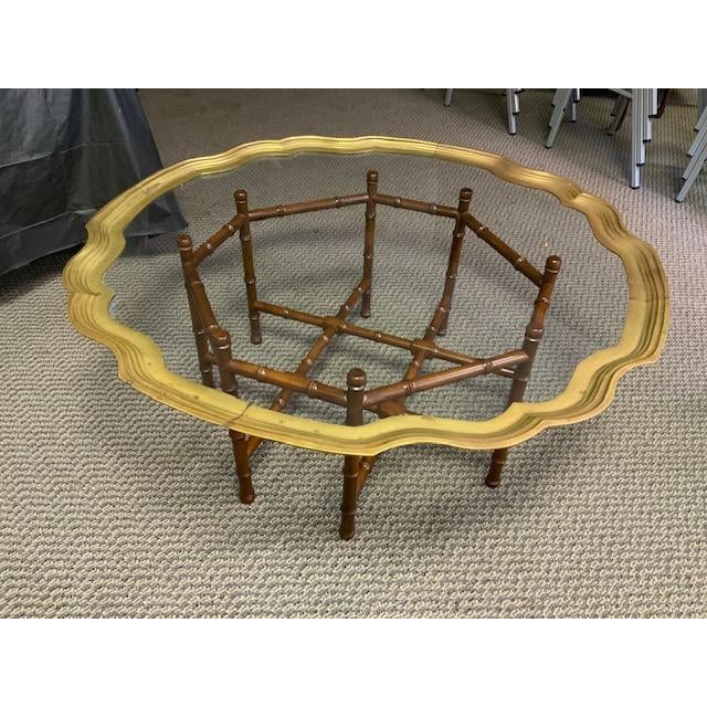 Brown 1960s Faux Bamboo Brass Tray Glass Cocktail Coffee Table For Sale - Image 8 of 12