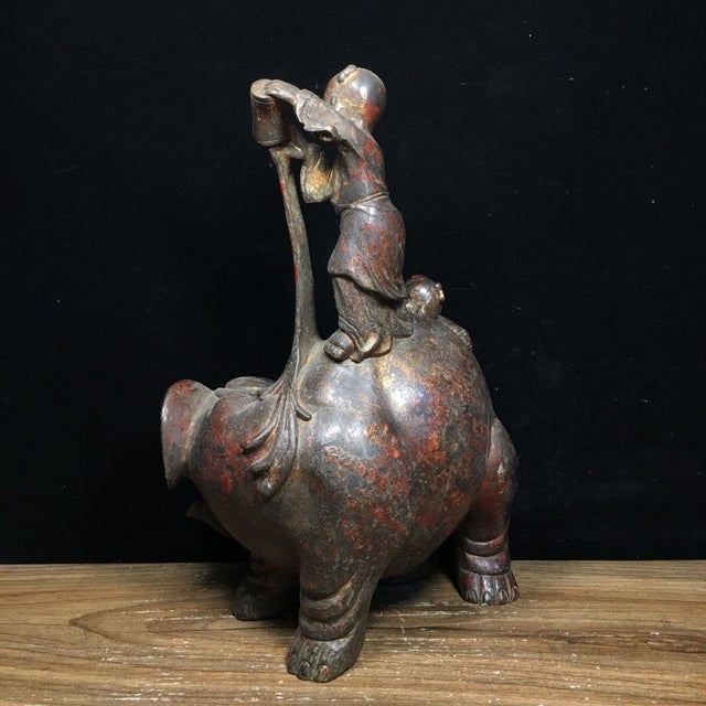 Metal Vintage Bronze Sculpture of Boys Playing on an Elephant For Sale - Image 7 of 9