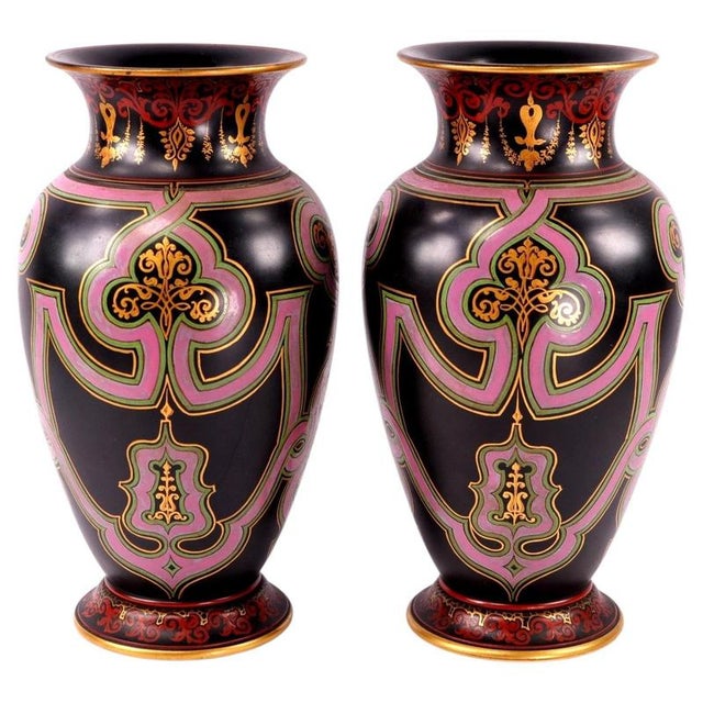 Enamelled Black Basalt Baluster Vases in the style of Christopher Dresser, Set of 2 For Sale - Image 17 of 17