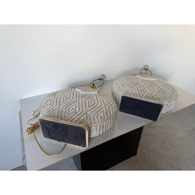 1980’s Vintage Postmodern Geometric Plaster Table Lamps – A Pair For Sale - Image 13 of 13