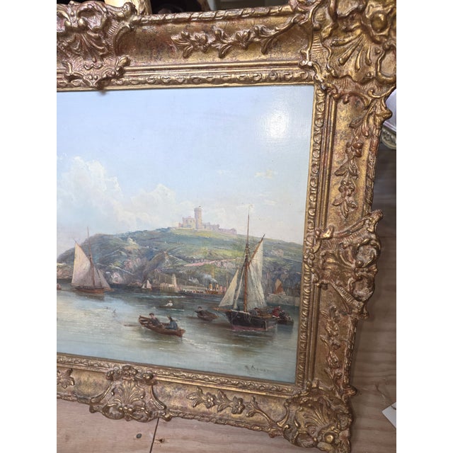 Blue Antique Harbour Painting by Crouse For Sale - Image 8 of 11