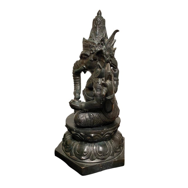 Antique Bronze Ganesha Statue Khmer Style Hindu 4-Arm Elephant God Sculpture For Sale In San Francisco - Image 6 of 18