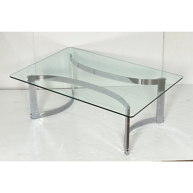 Large French Modern Rectangular Low or Coffee Table of Chrome and Glass For Sale In Austin - Image 6 of 11