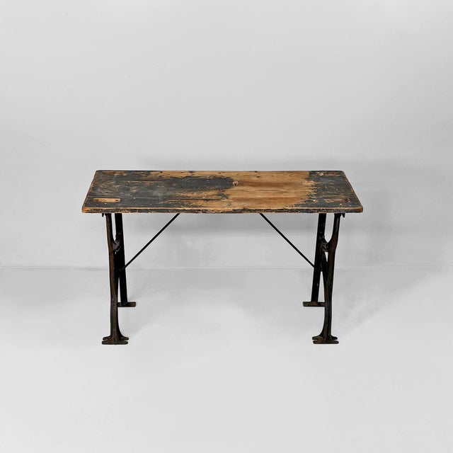 Industrial Vintage Italian Industrial Wooden and Cast Iron Console Table, 1800s For Sale - Image 3 of 15