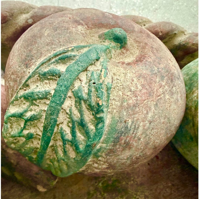 Ceramic 1970’s Vintage Monumental Mexican Folk Art Hand-Painted Terracotta Clay Fruit in Braided Oval Bowl, Centerpiece - Set of 6 For Sale - Image 7 of 12