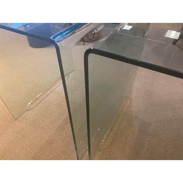 Late 20th Century Pair of Glass Waterfall End Tables For Sale - Image 4 of 5