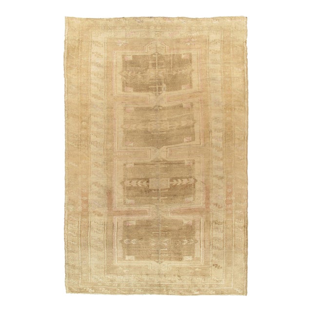 Vintage Circa 1940 Tan Turkish Oushak Area Rug, 6ft 6in X 12ft 4in For Sale