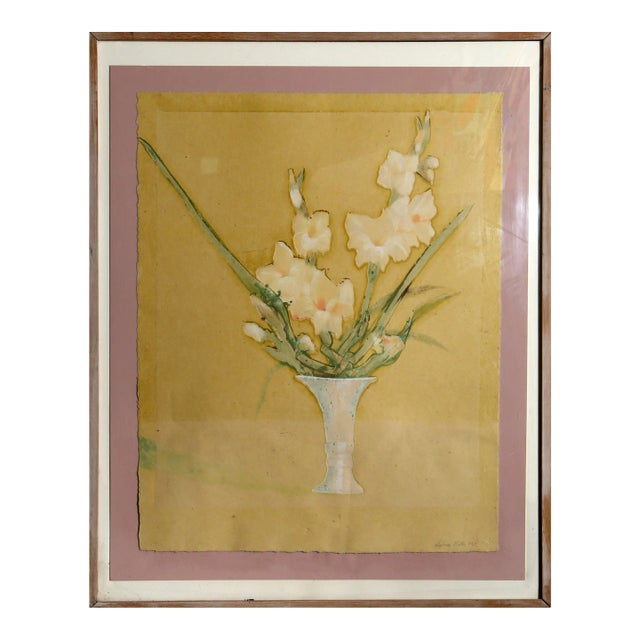 Pink Flower in Vase, Sylvia Roth, Mixed Media For Sale