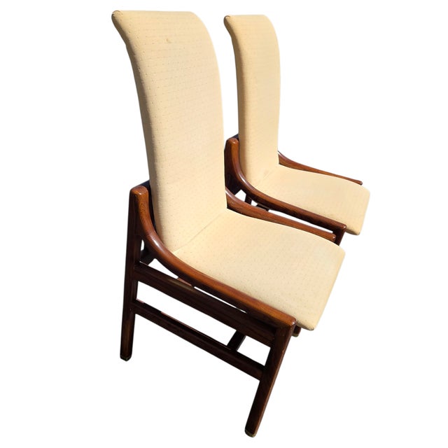 1980s 2 Henredon Scene One Campaign Dining Room Side Chairs MCM Oak Brass For Sale In Philadelphia - Image 6 of 14