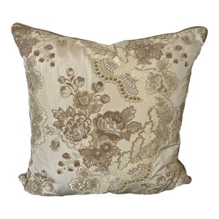 Nancy Corzine Pillow in a Damask With Beading For Sale