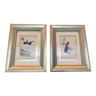 Late 20th Century Framed Chinoiserie Style Bird Painting- A Pair For Sale