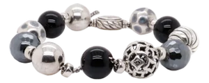 David Yurman Elements Silver, Onyx, & Hematite Adjustable Beaded Bracelet