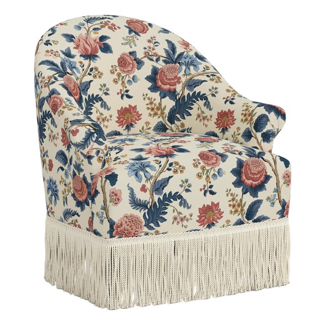 Josephine Fringe Chair by Spritely Home, in Dusty Blue Tree of Life For Sale