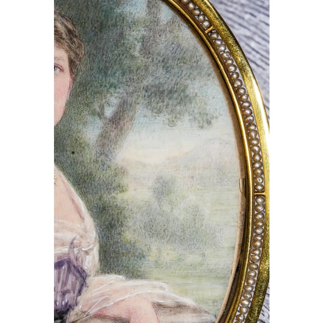 Exceptional Oversized Antique Portrait Miniature Painting Society Woman Keepsake Seed Pearl Gold Wash Frame Pennsylvania History For Sale - Image 9 of 16