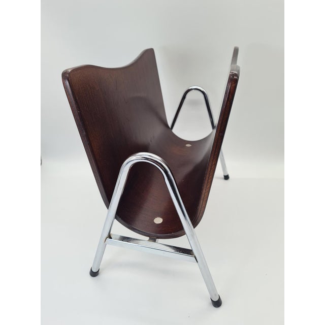 Mid-Century Modern Mid-Century Modern Magazine Rack in Bent Plywood and Chrome, 1960s For Sale - Image 3 of 10