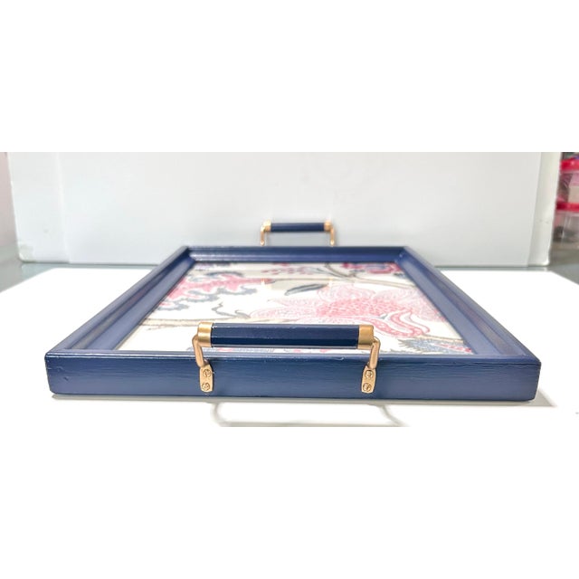 Vintage Tray With Handles Lined With Designer Fabric For Sale In Louisville - Image 6 of 12