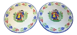 Large French Hand Painted Breton Quimper Design Plates by Pornic Brittany - a Pair