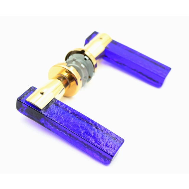 Mid Century European Blue Lucite Lever Door Set For Sale - Image 4 of 7