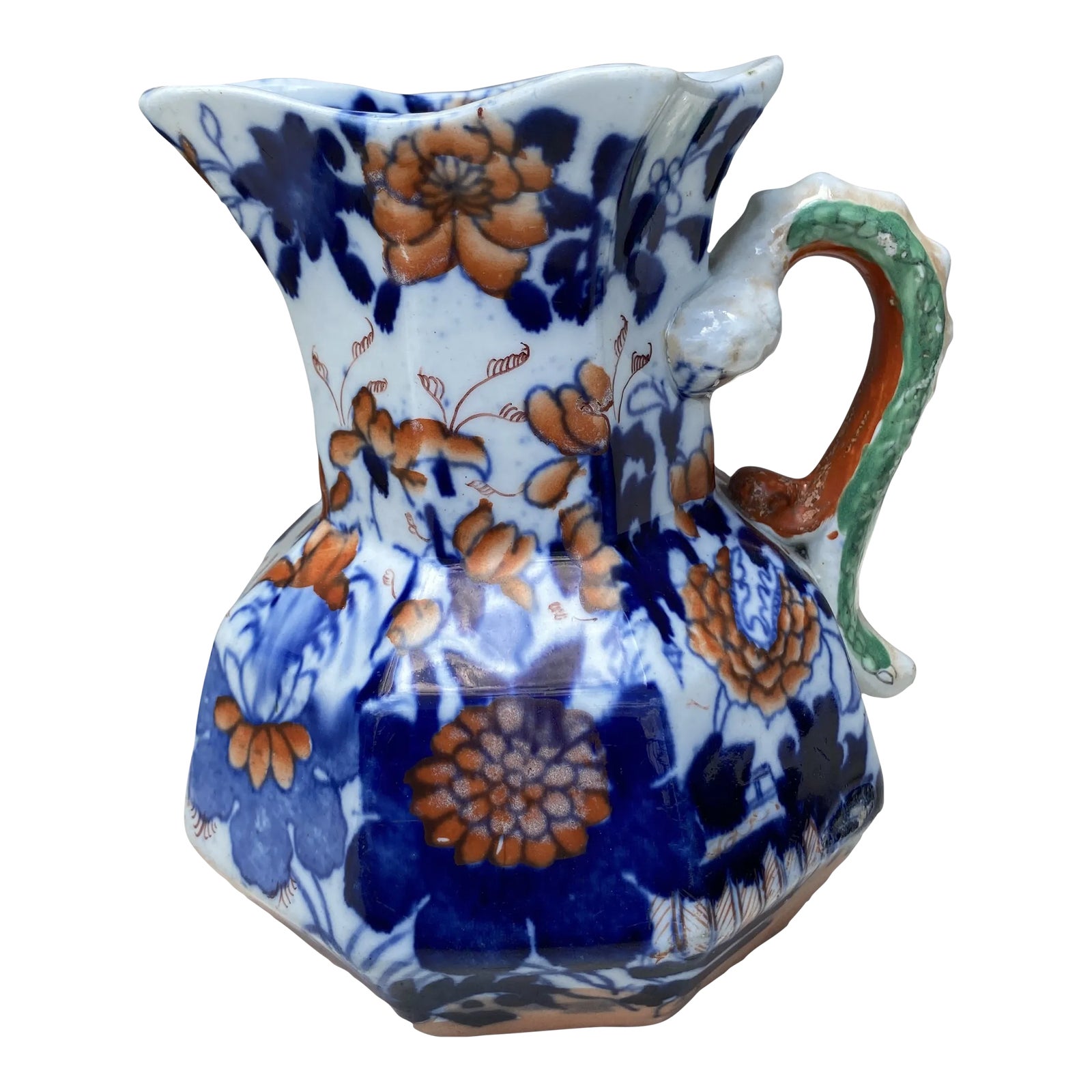 19th Century Ironstone Mason Snake Handle Pitcher Imari Pattern | Chairish