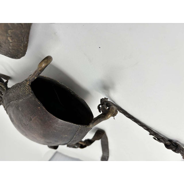 Antique West African Nupe Cast Bronze Ceremonial Purse with Leather Tassels For Sale - Image 9 of 17