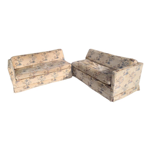 1950s Large James Mount Style Embroidered Floral Modrenist Section Sofa For Sale