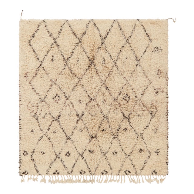 Vintage Moroccan Square Rug, Beige With Brown Diamond Patterns - Rug & Kilim For Sale