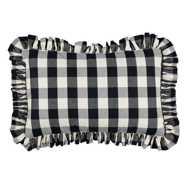 Contemporary Schumacher Camden Cotton Check 22" Lumbar Pillow in Black & White For Sale - Image 3 of 3