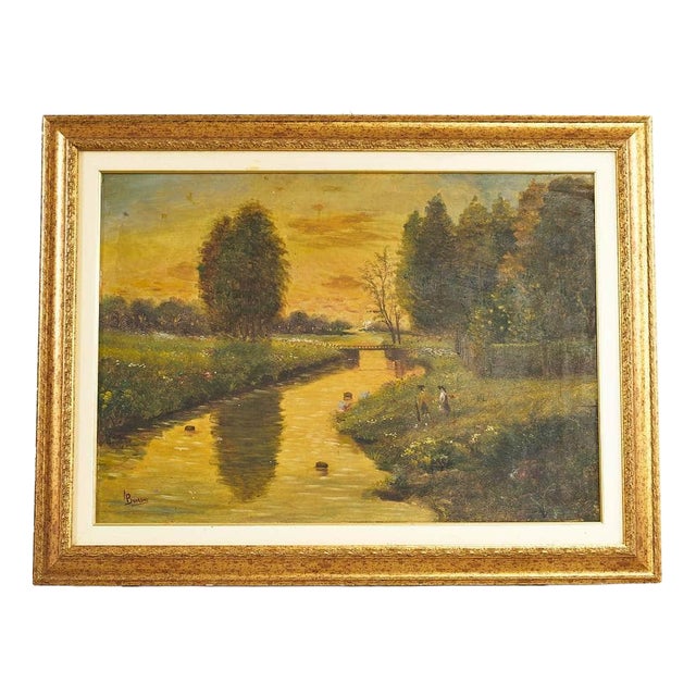 A. Bononi, Rural Landscape, 20th Century, Oil Painting on Panel, Framed For Sale