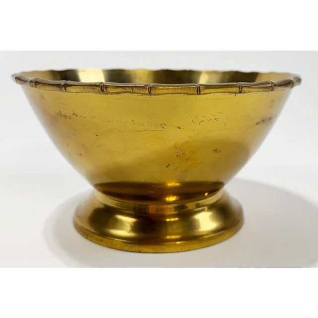 Vintage Brass Faux Bamboo Rim Pedestal Bowl For Sale In Kansas City - Image 6 of 8
