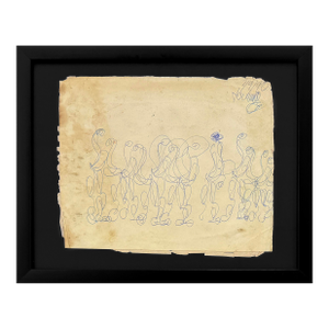 1990s Purvis Young, Procession of Marchers (Framed Original Drawing on Paper)