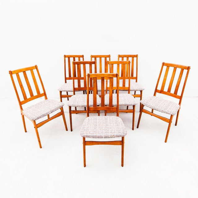 Brown 1970s Restored Danish Modern Solid Teak Slat Back Dining Chairs For Sale - Image 8 of 10