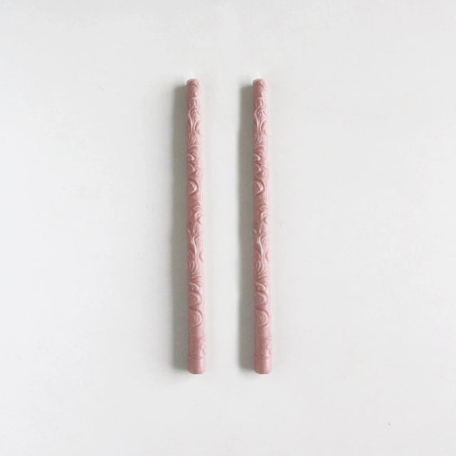 Modern Flora Taper Beeswax Candles in Smoked Lilac - a Pair For Sale - Image 3 of 3